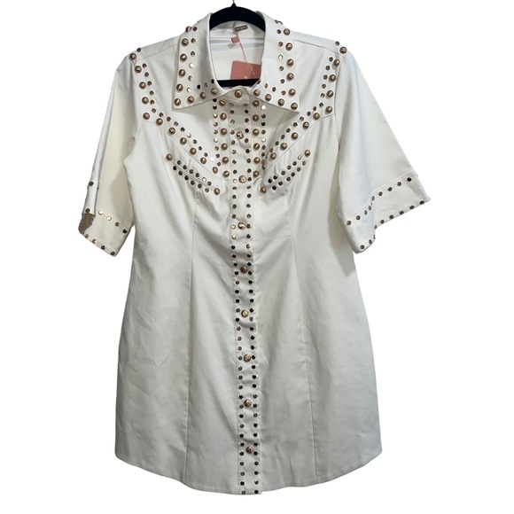 NEW NWT Cult Gaia Anika Studded Shirtdress Mini Dress Off White - Picture 3 of 12